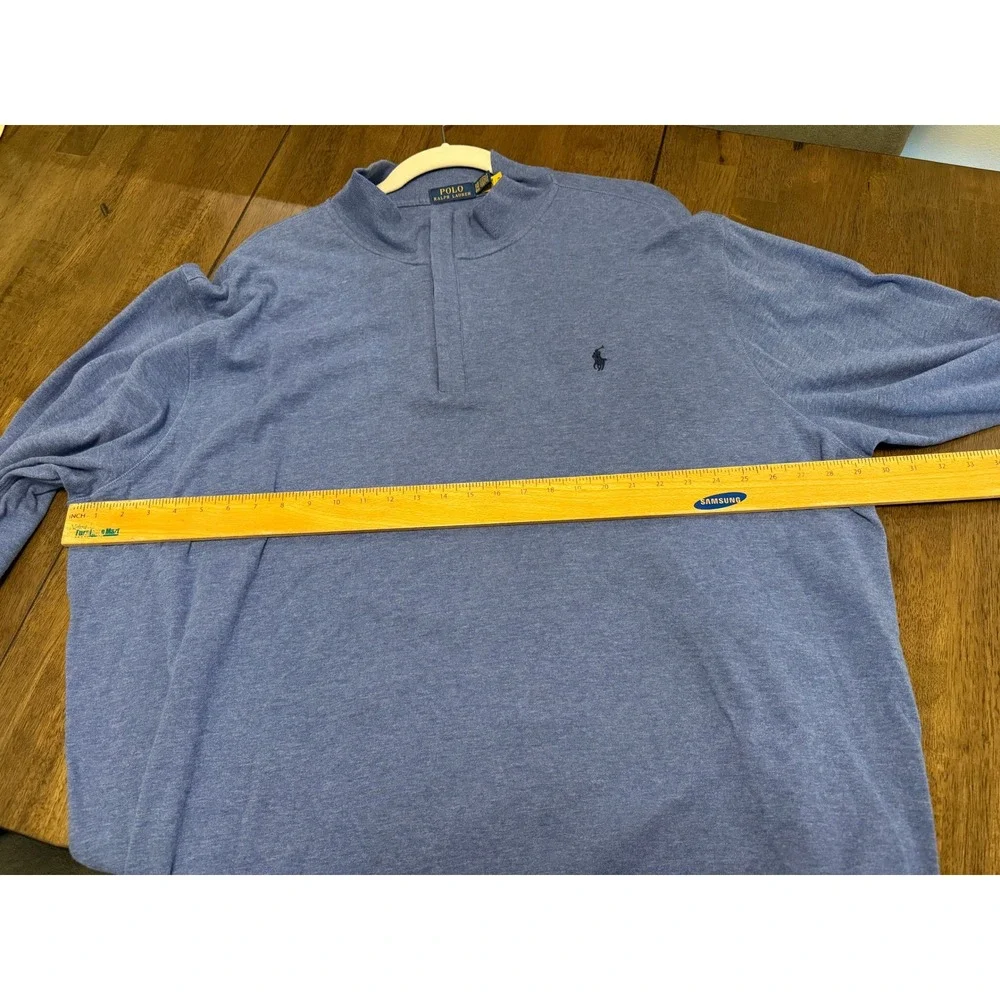Polo Ralph Lauren Mens 2XB Heather Blue Quarter Zip Pullover Pony Logo Sweater